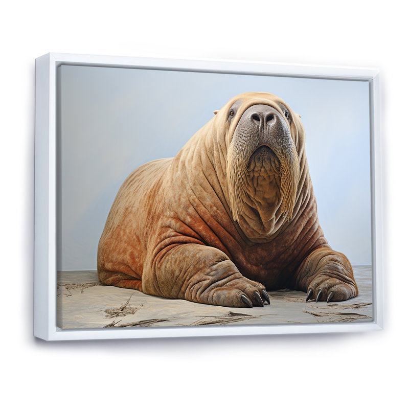 Habitation de morse paresseux sur toile, Cadre flottant blanc, H 24 po x l 32 po x P 1 po