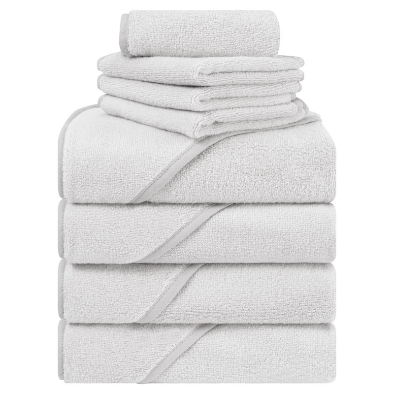 100% Cotton Soft Fluffy Hooded Baby Bath Towel Set 8 Piece, Gray