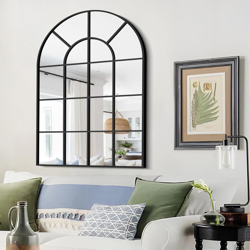 Elaine Arched Window Pane Wall Mirror, 40" x 30", Black
