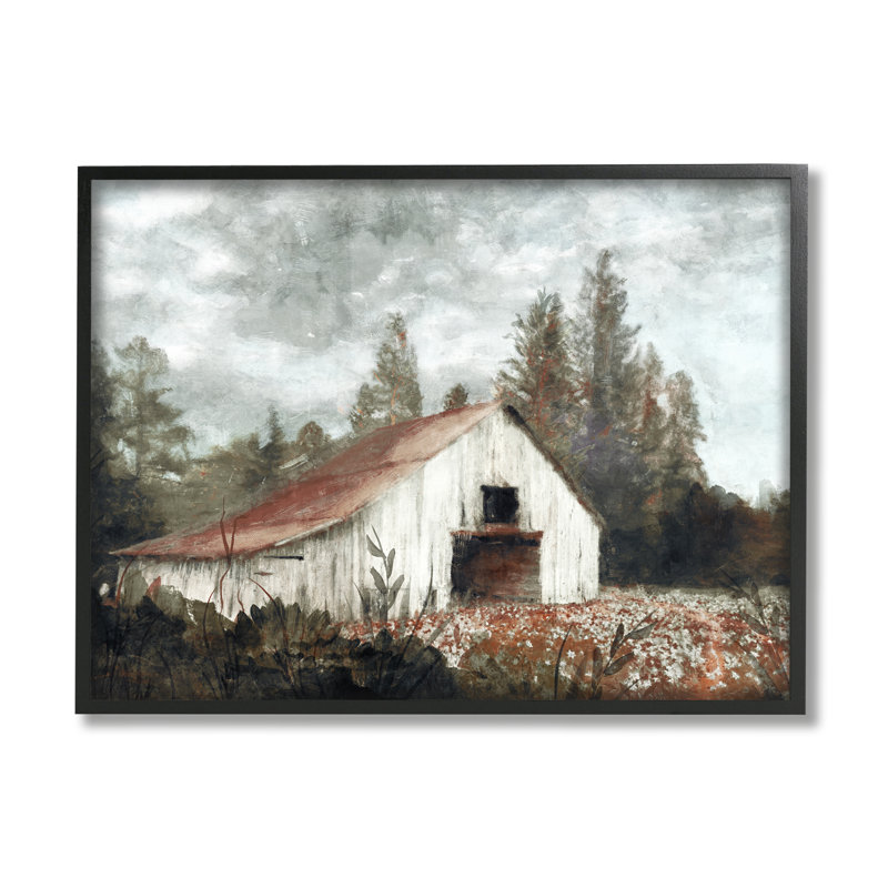 «Barn in Meadow Landscape», art de la giclée noire encadrée par Nina Blue, Giclée encadrée noir minuit