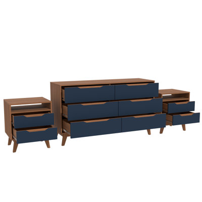 Ensemble de meubles de chambre à coucher 3 pièces Devaney avec commode à 6 tiroirs et deux tables de chevet pour le rangement de la chambre à coucher organisée