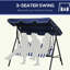 Balancelle de patio bleu foncé 3 Coussin amovible. Fabrication en acier. Auvent réglable pour le jardin, la cour. Profitez du plein air. Capacité de charge de 440 lb. L 67,75 po x P 43,25 po x H 60,25 po.