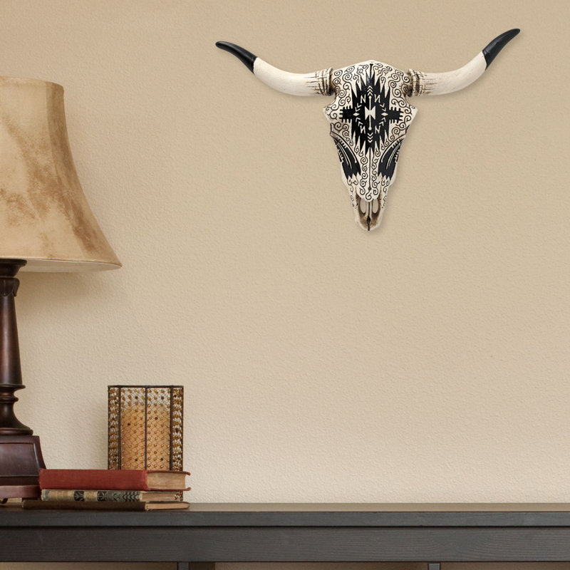 Résine rustique du sud-ouest faux crâne de taureau, décoration murale, motif tribal, sculpture de bouvillon pour chalet ou maison