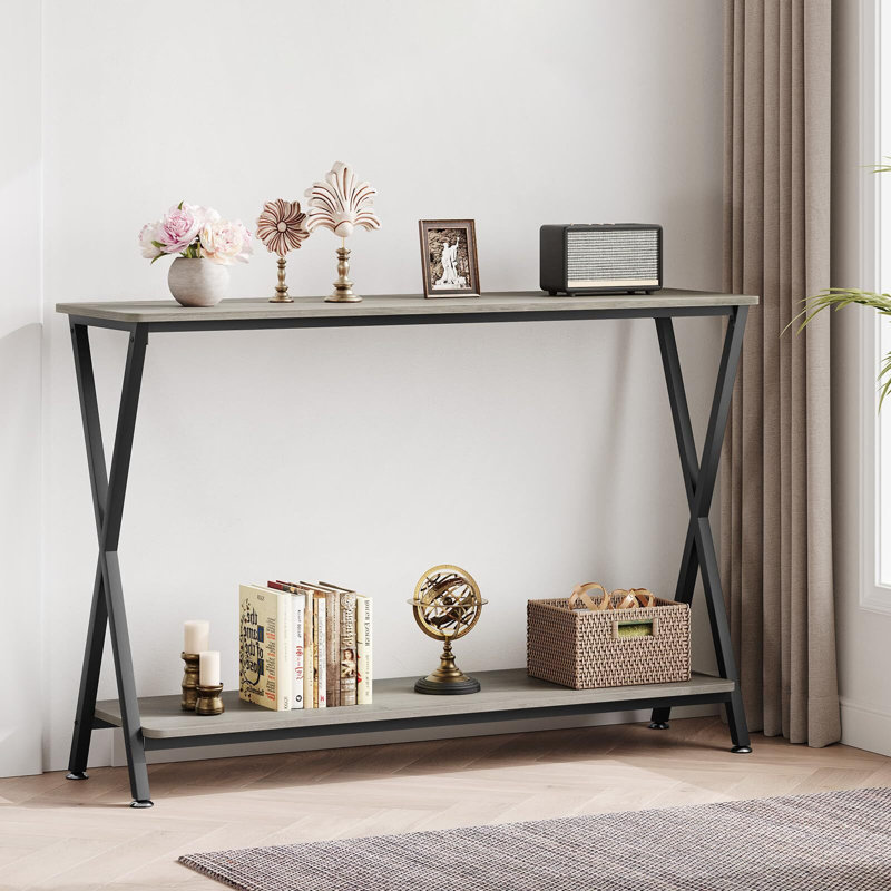 Narrow Console Table, 41" Wide Behind Couch Table, 2 Tier Entryway Tables with Storage Shelf for Living Room