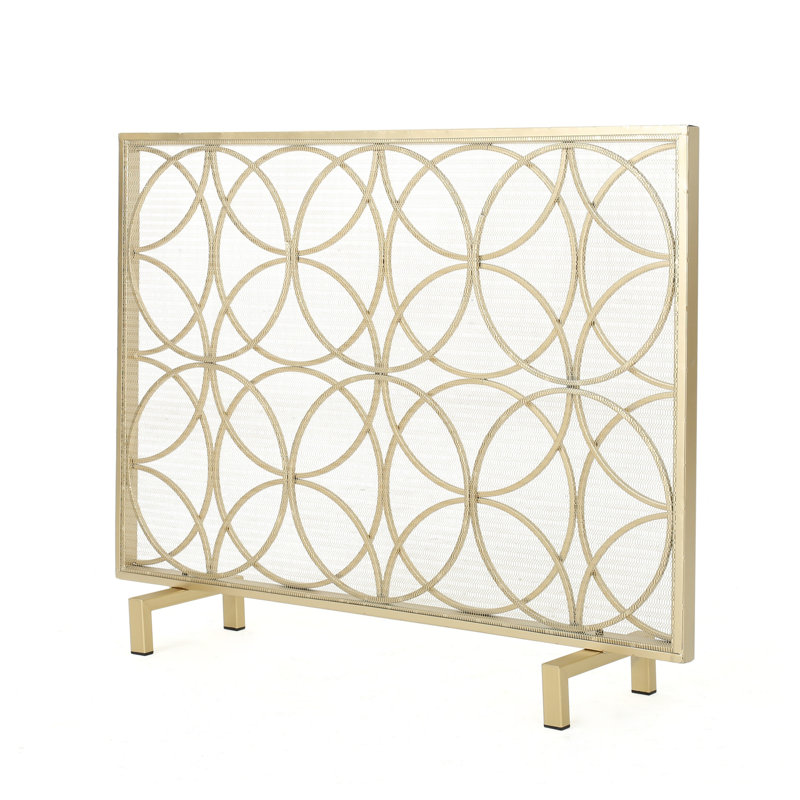 Pare-étincelles en fer doré avec motif de cercles superposés et design minimaliste moderne