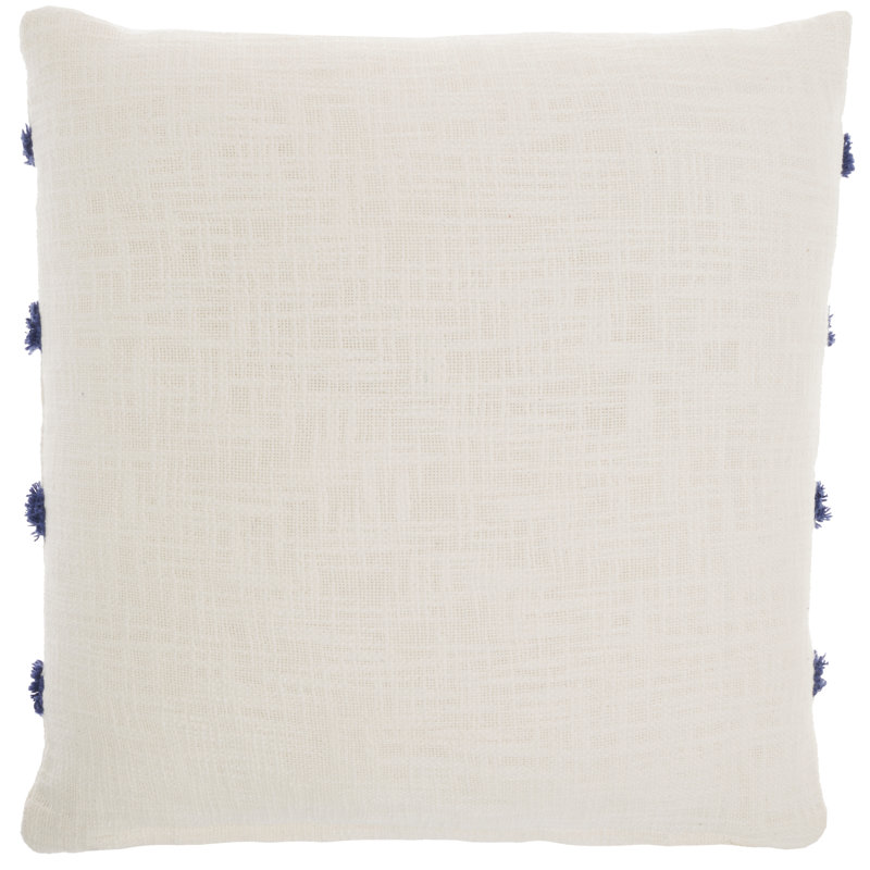 18" Square Blue Tufted Cotton Throw Pillow