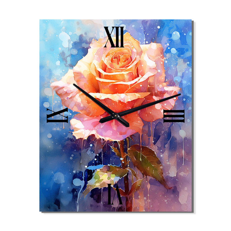 Horloge murale moderne Peach Blue Rose Reverie II, Petit