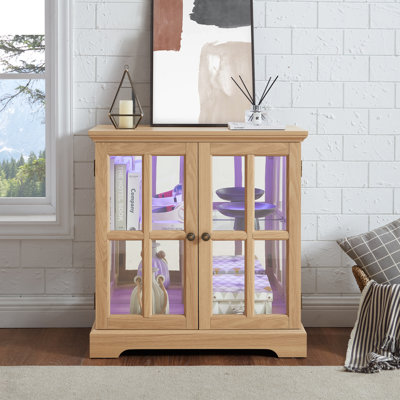 LED Curio Display Cabinet With Adjustable Shelves And Lattice Doors,  For Home Decor And Organization