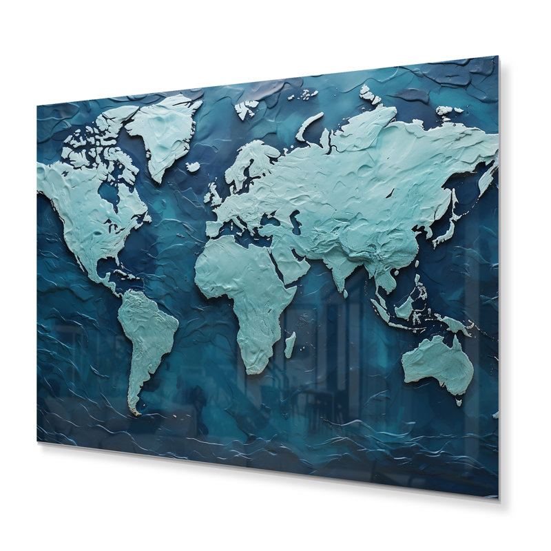 «Oceanic Ombre World Map» sur métal, H 24 po x l 32 po