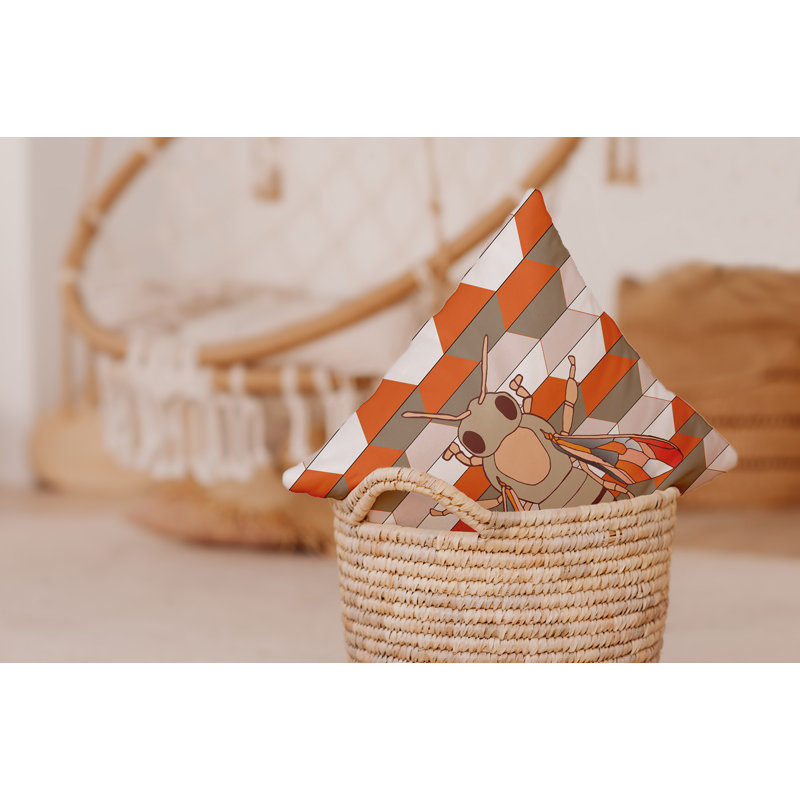 Coussin Bee and Comb, H 16 po x l 16 po, Orange / Uniforn / Géométrique blanc