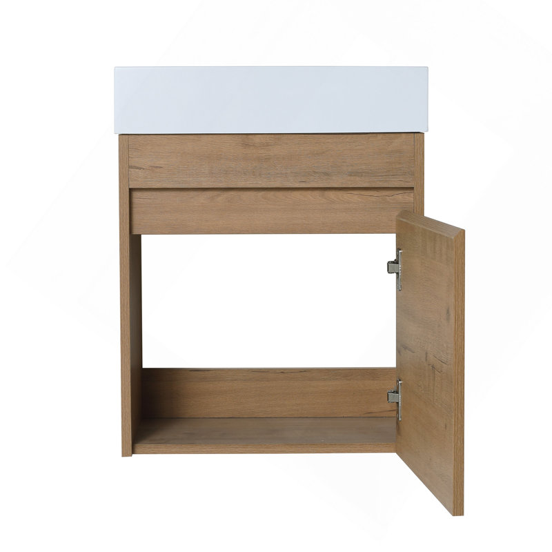 Meuble-lavabo mural 18 po avec lavabo en résine blanche et porte d'armoire à fermeture en douceur 18 po, Brown