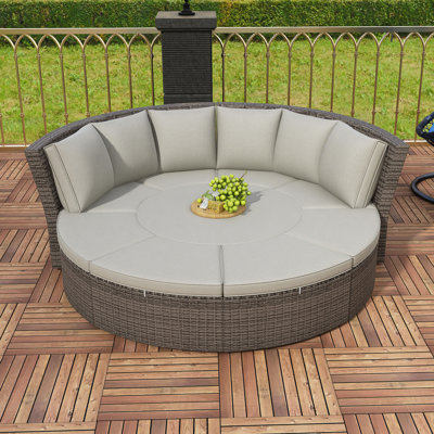 Ensemble de canapé de patio modulaire en rotin de 5 pièces avec table ronde relevable et coussins lavables