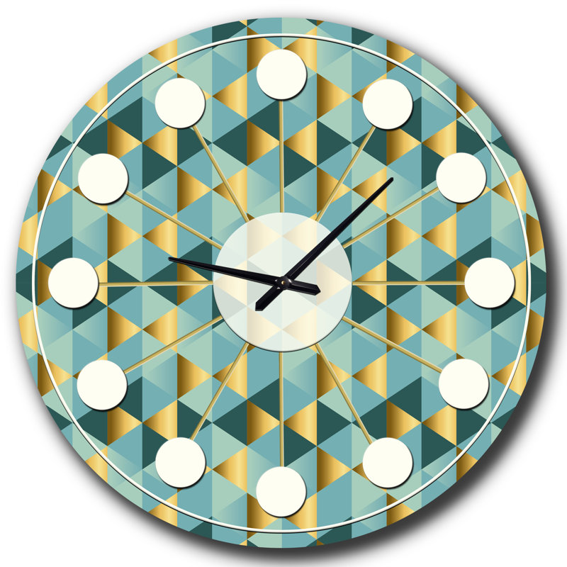 Or et bleu Dynamics V - horloge murale moderne Mid-Century, Moyenne