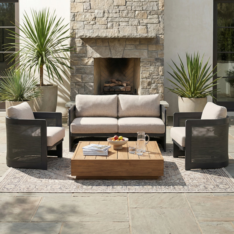 Vento 3-Piece Modern Contemporary Aluminum Outdoor Conversation Set With Mesh Panels And Olefin Cushions (Table Not Included)