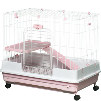2-level Animal Cage With Wheels & Removable Tray For Pet Being, Pink Chinchillas, Etc And Platform, Tray, Etc.,