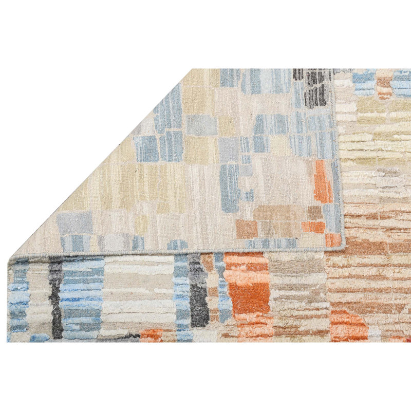 Abstract Area Rug in Orange/Blue/Ivory/Beige, Rectangle 8' x 10'