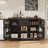 54.9" Kitchen Island with Drop Leaf, Power Outlet, Kitchen Storage Cart with 4 Door Shelves, Cross Barn Doors & Visual Glass Door, Rolling Kitchen Island on 4 Wheels for Kitchen, Dining Room,Black-971342605