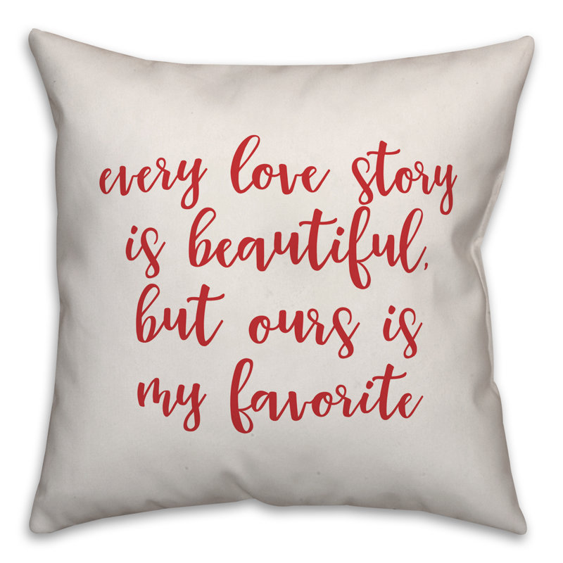  Coussin décoratif "Chaque histoire d'amour est magnifique", Blanc / rouge, Coussin décoratif