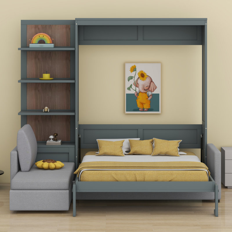 Lit escamotable mural avec canapé et tablettes Murphy, Grey