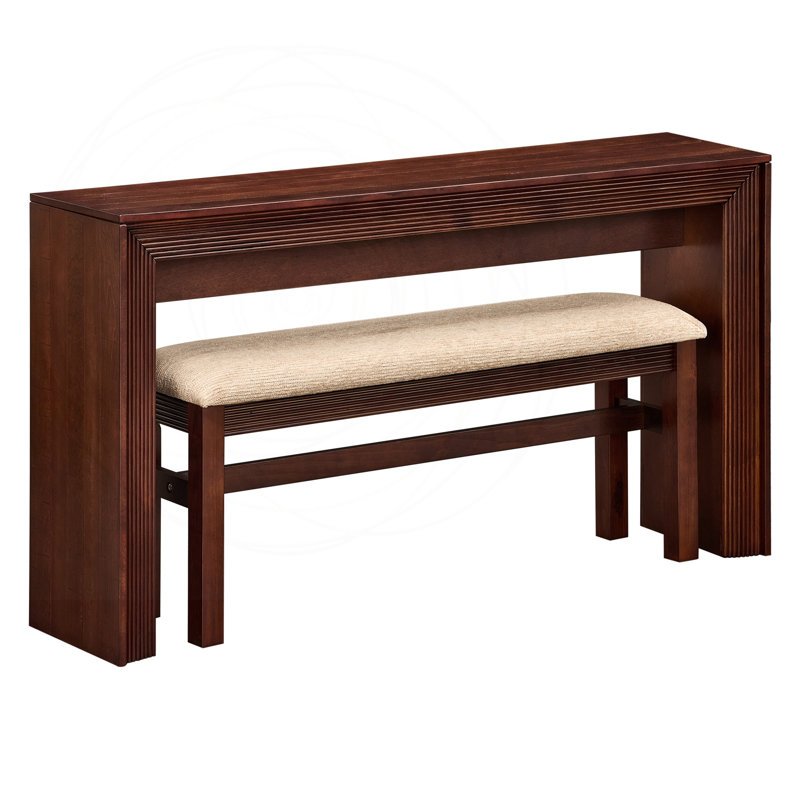 Ensemble de table de bar cannelée à hauteur de comptoir avec tabouret en tissu, Cerisier
