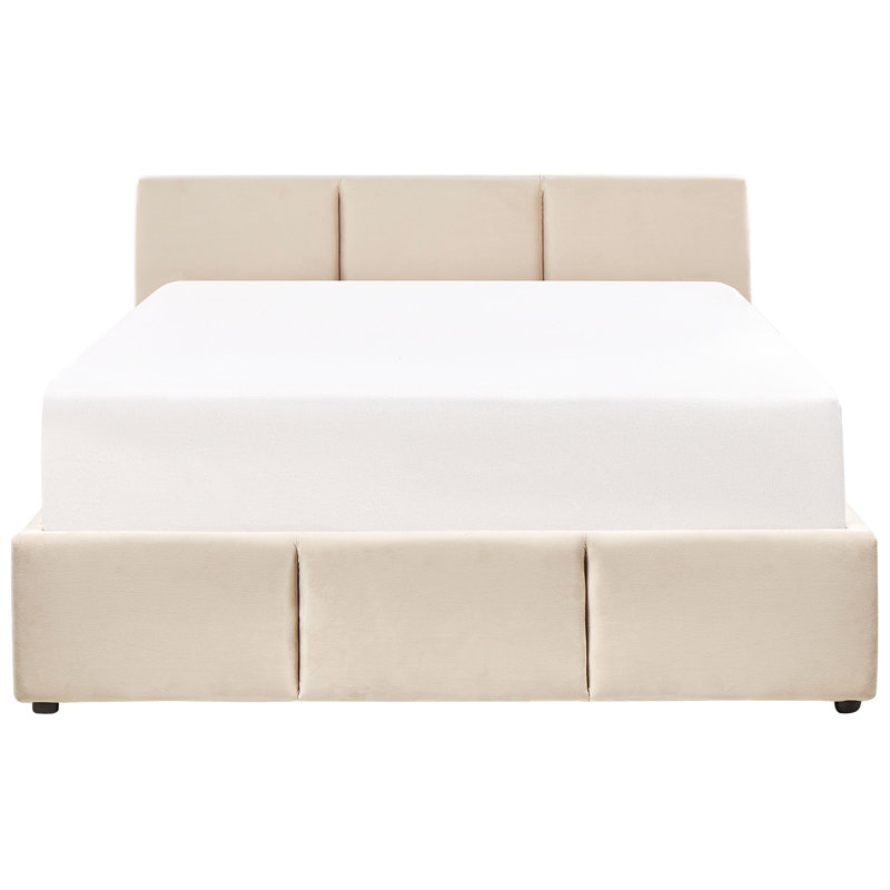 Irmchen Upholstered Velvet Lift Up Storage Bed, European Double (140 x 200cm), Beige