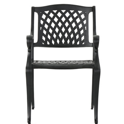 Cast Aluminum Dining Chair  2  - Black, Mesh Seat And , For Patio Deck Backyard 2 Chairs