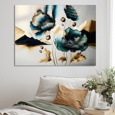 " Gold And Blue Poppy Floral Euphoria "