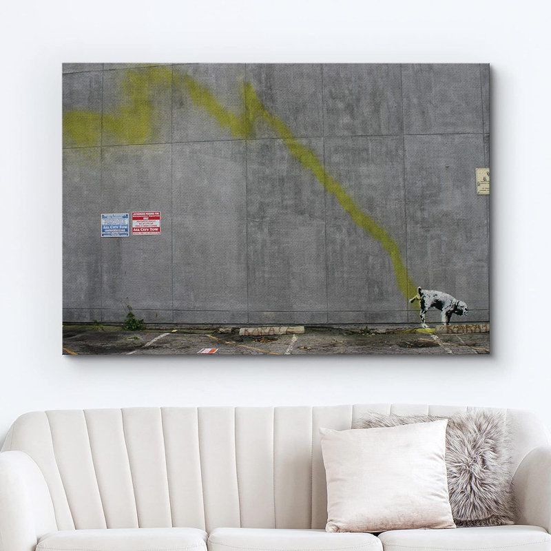«Banksy Dog Peeing On Wall», reproduction sur toile, Toile tendue, H 12 po x l 18 po x P 1,5 po