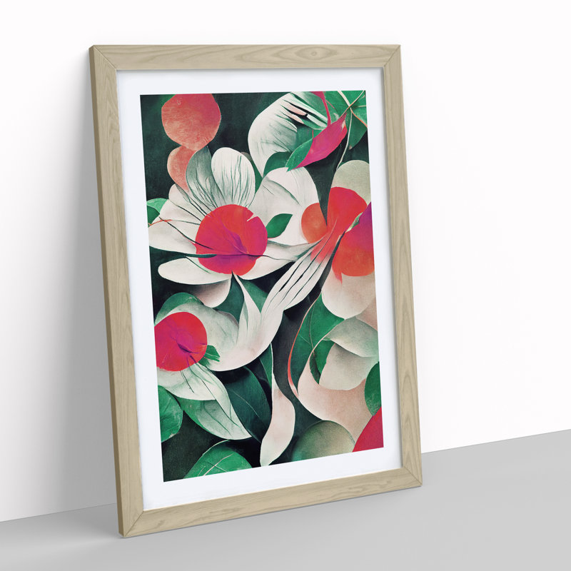 Abstract Flowers No.2 - Framed Print, 34cm H x 25cm W x 2cm D, Oak