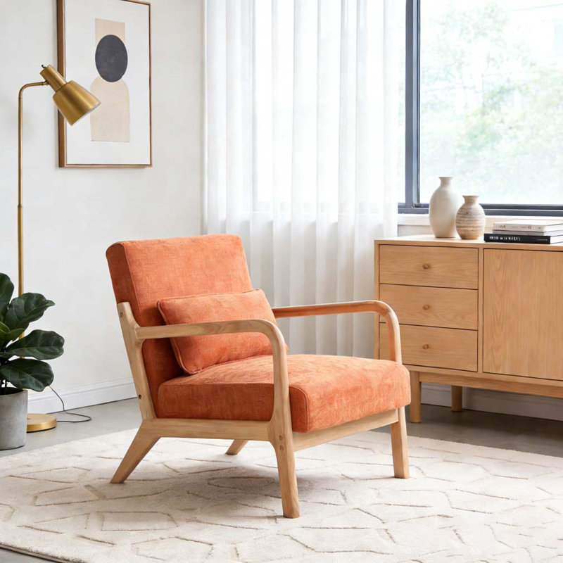 Fauteuil moderne, fauteuil d'appoint avec structure en bois massif, Orange