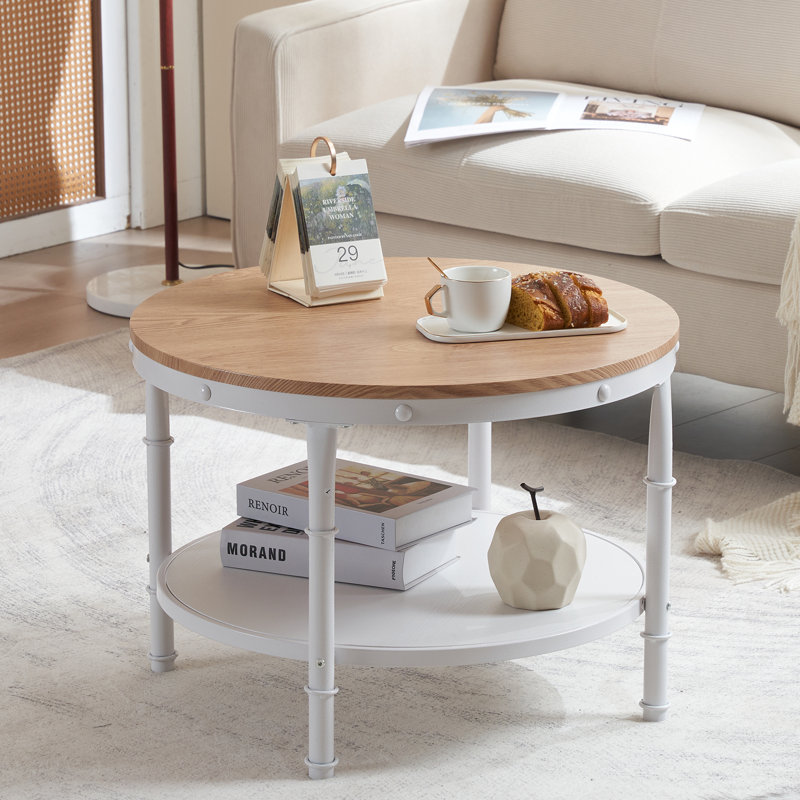 Table basse vintage rétro à 2 niveaux, Bois naturel, H 18,3 po x l 25,6 po x P 25,6 po