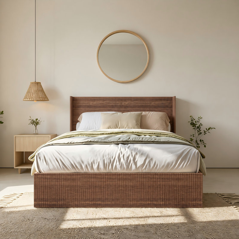 Structure de lit plateforme à lattes en bois grand format avec rangement relevable, conception silencieuse et élégante pour une efficacité maximale de l'espace