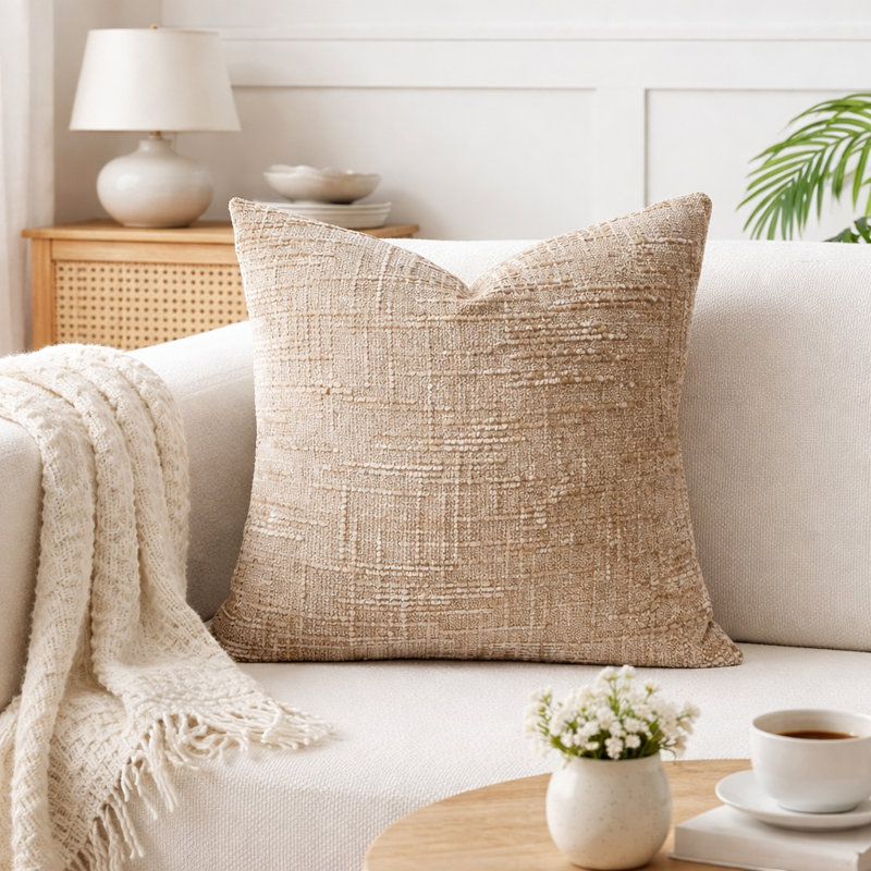 Housse de coussin décoratif tissé à double face en chenille texturée Mocha 18 po x 18 po, paquet de 1, Simple, Carré 18 po