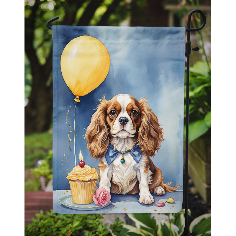 Drapeau de jardin «Happy Birthday», Épagneul Cavalier