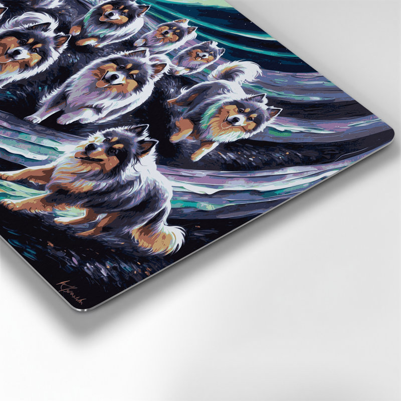 Chiens, art mural gris en métal Keeshond, H 12 po x l 18 po