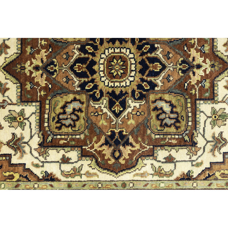 Tapis oriental bleu / rouge / vert en laine noué à la main 4 pi x 5 pi 11 po