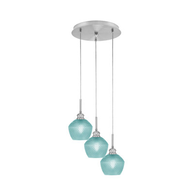 Luminaire suspendu en grappe à 3 lumières avec verre texturé turquoise Array