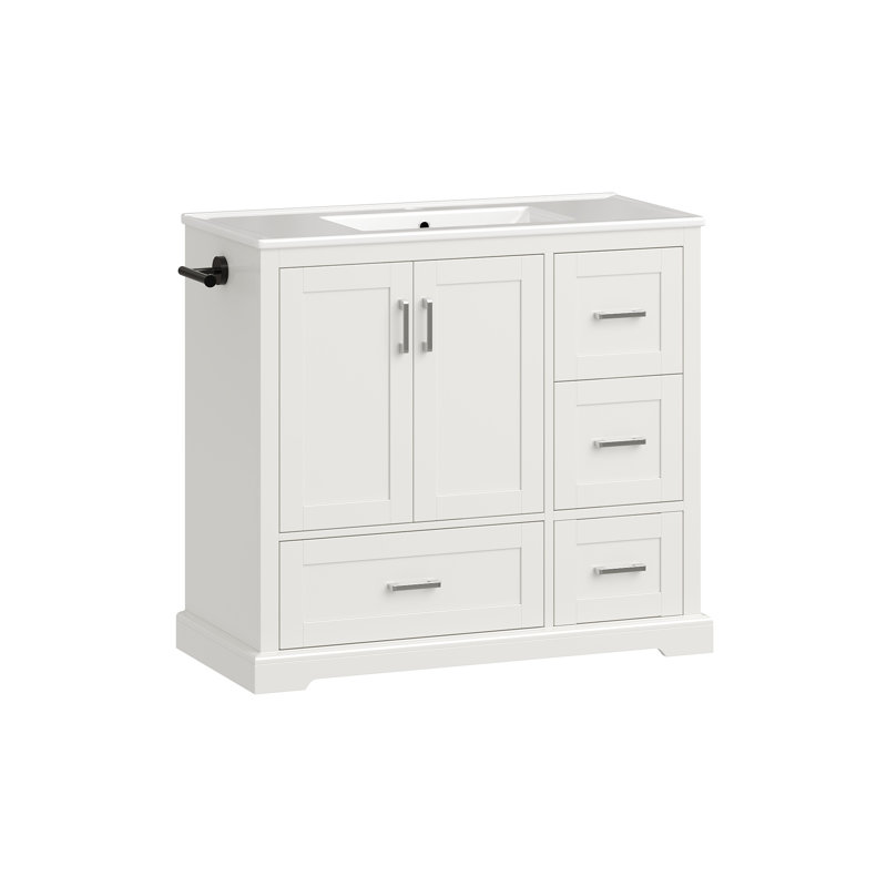 Meuble-lavabo 42 po avec lavabo en céramique, armoire autoportante à 4 tiroirs, portes à fermeture douce et porte-serviettes réversible