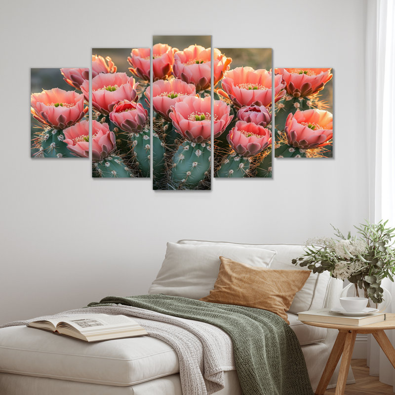 Cactus en pleine floraison à l'aube I - Art mural floral cactus - ensemble d'art mural traditionnel