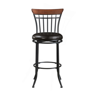Swivel Counter Height Chair Black Metal Frame 1Pc Faux Leather Upholstery Seat Dining Furniture