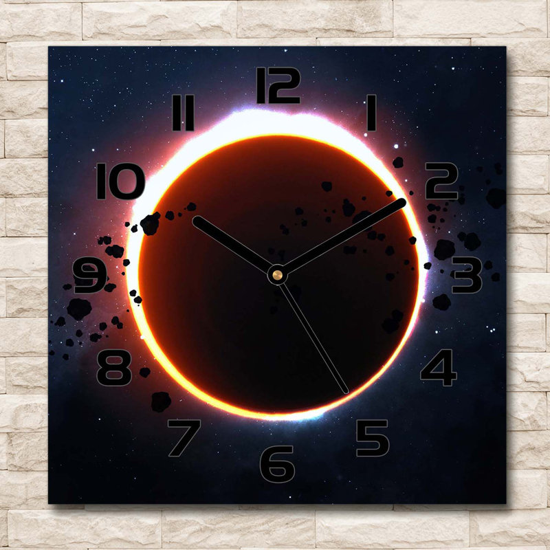Henreitta Glass Wall Clock, Black/Dark Navy/Orange