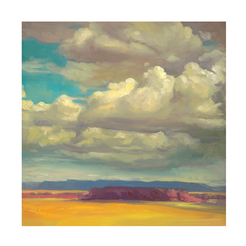 Art mural sur toile tendue - "Rain Clouds Over the Desert" par Erica Pollock Norelius pour décoration de salon, de chambre à coucher ou de bureau - 35 x 35