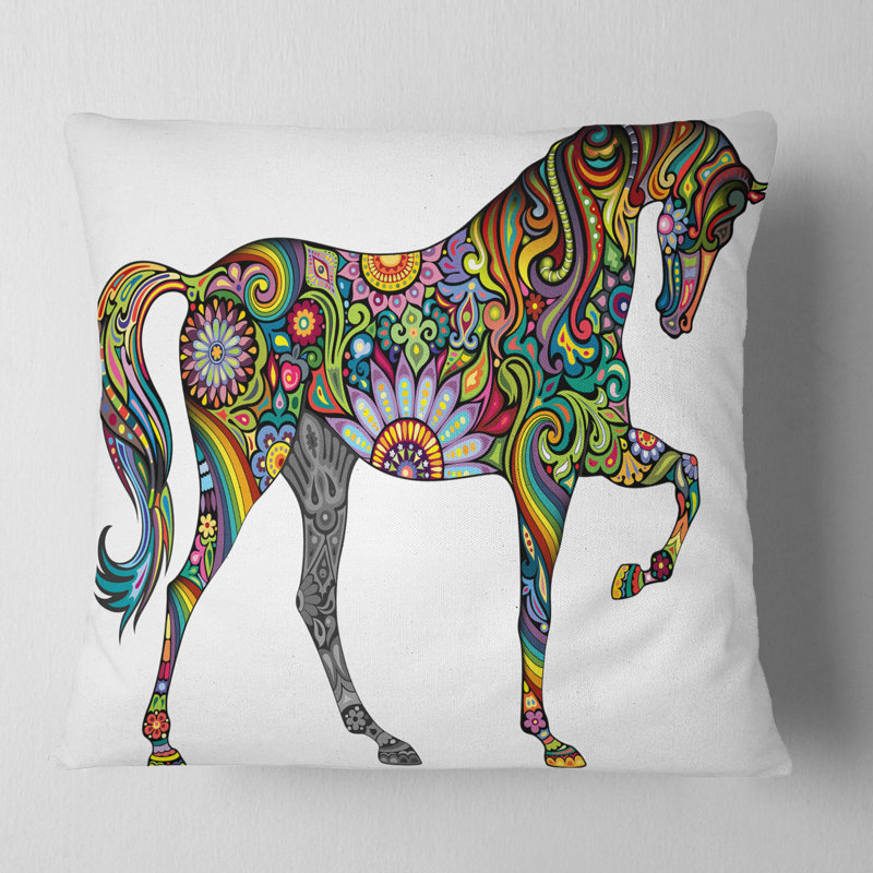 Cheval joyeux - oreiller imprimé animal, 18 po x 18 po, Coussin décoratif