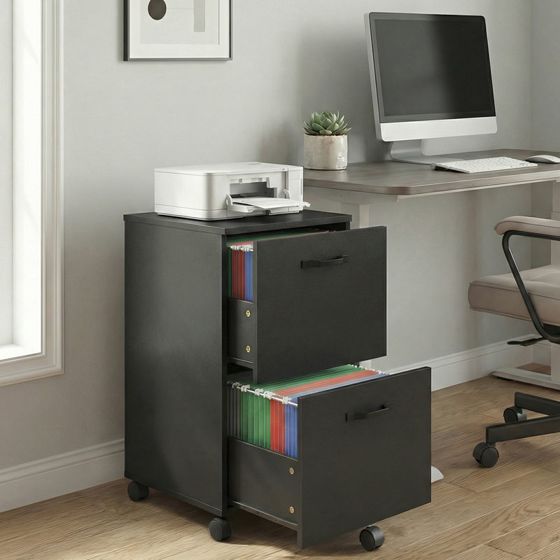 Classeur vertical mobile 2 tiroirs Cambrie, Noir, noir, noir, noir