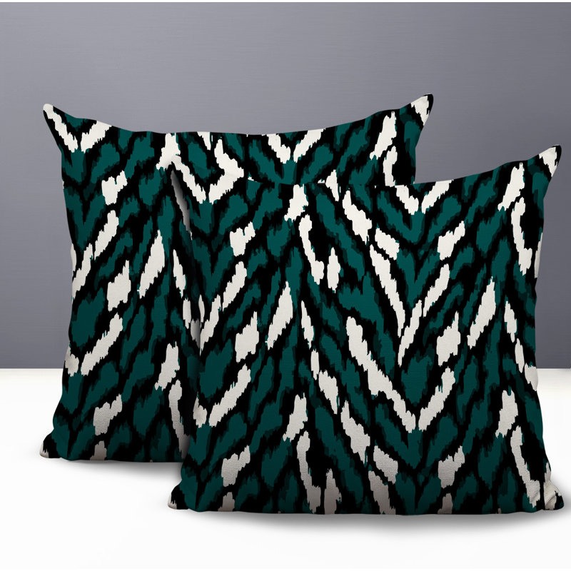 Coussin réversible intérieur / extérieur à imprimé zébré Jules, 18x18, Teal