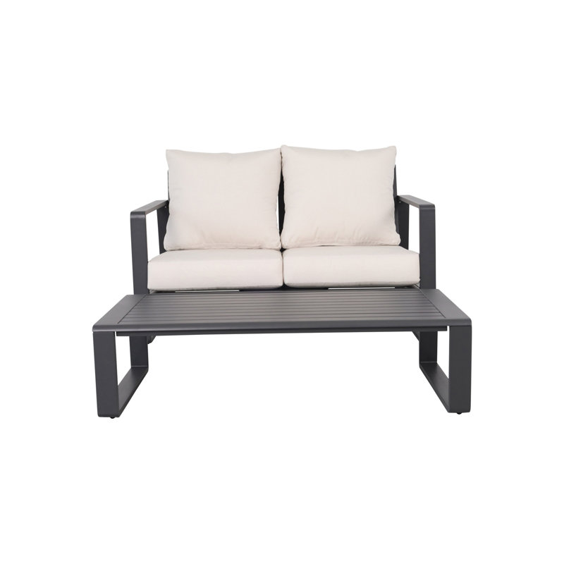 Canapé double + table basse rectangulaire, coussin en tissu blanc laiteux # 5453 (Tino Tino), Blanc lait