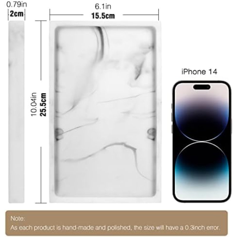 Bathroom Vanity Tray, Resin Dresser Jewelry Ring Dish Tank Storage Kitchen Sink Countertop Organizer Plate Holder For Perfume Candles Soap Towel Plant Bathroom Accessories, M, White Marble