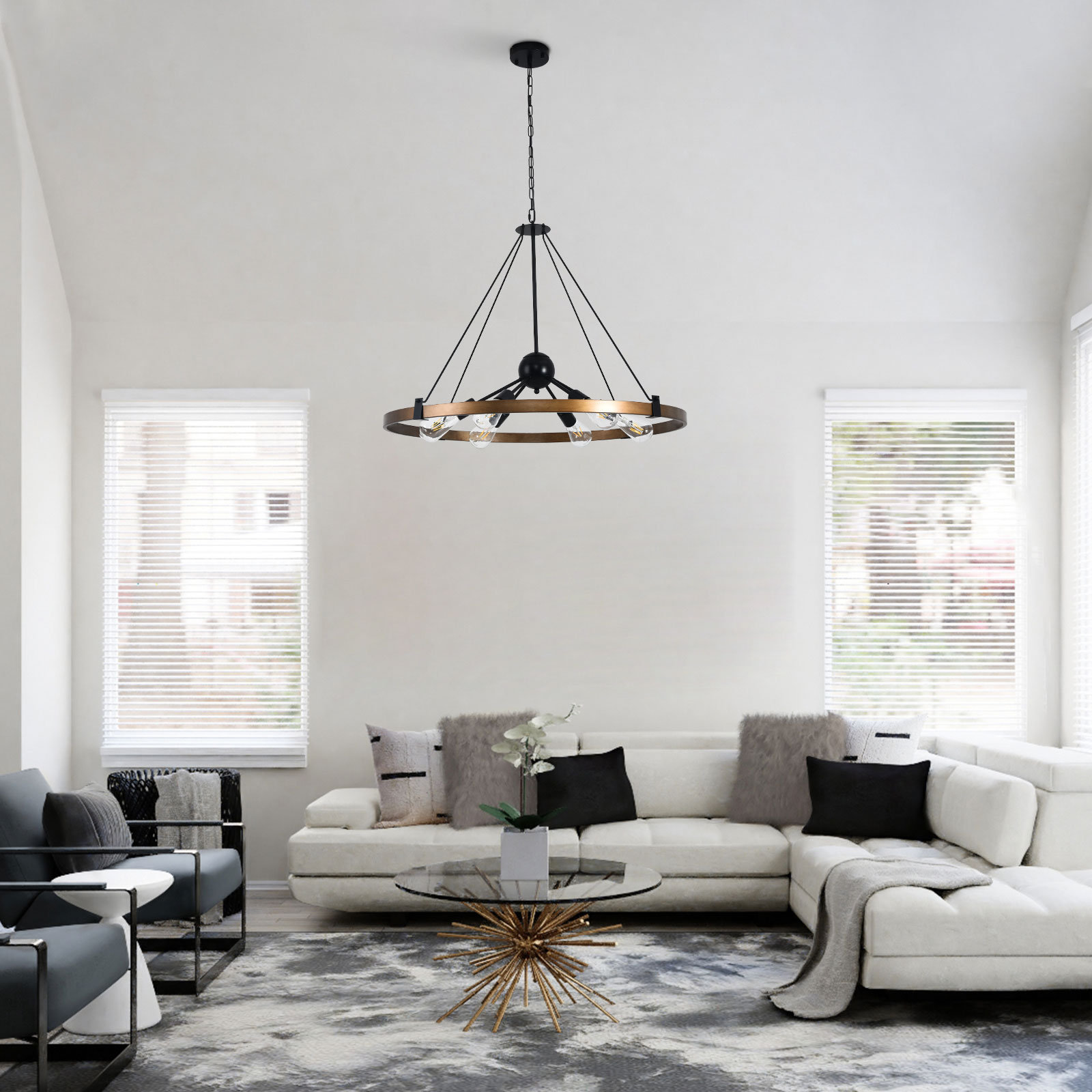 6-Light Black Large Chandelier 31.5inch Metal Light Fixture for Dining Room Entryway Kitchen Island 17 Stories, image size:1600x1600