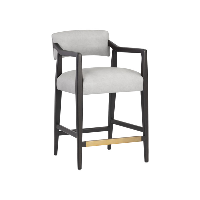 Upholstered Stool, Counter Stool (26.50" Seat Height), Light Gray Leather