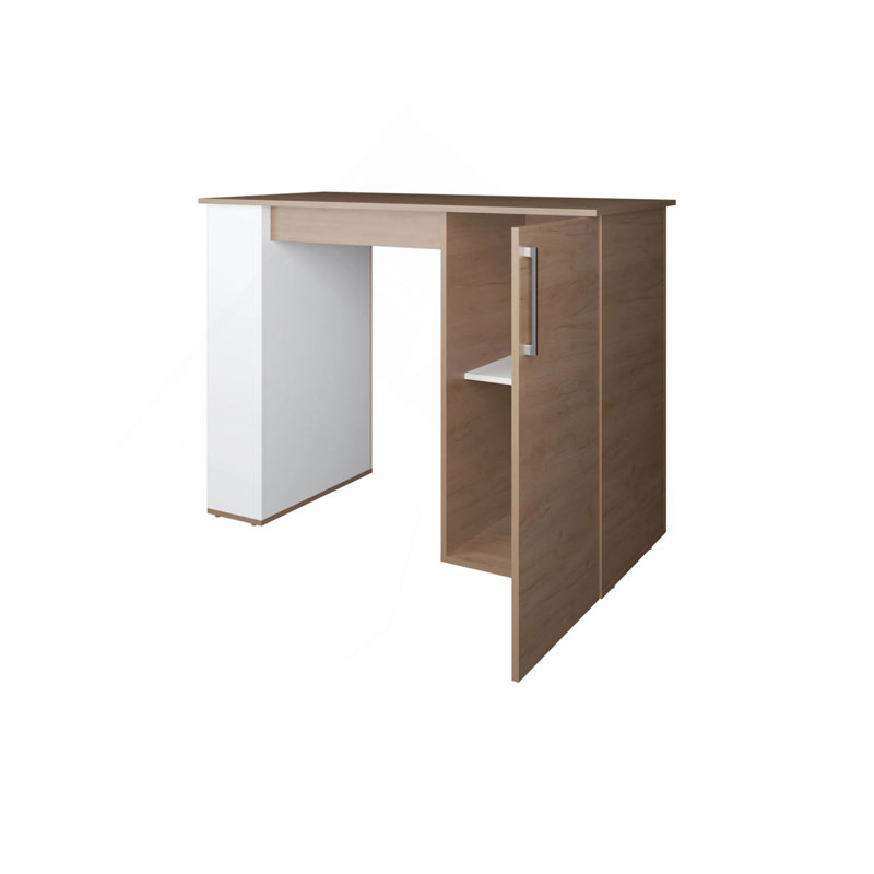 Kitchen Island with 1-Door and Open Storage, White+Natural